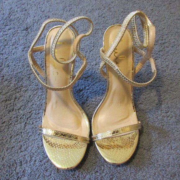 New In Box Lulus Adelle 6 Gold Dressy Ankle Strap 4" Heels Shimmers - Picture 3 of 4